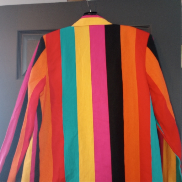 80s Jungle Jacket Retro Striped Open Face Blazer Vibrant Rainbow Aesthetic  VTG - Picture 5 of 8